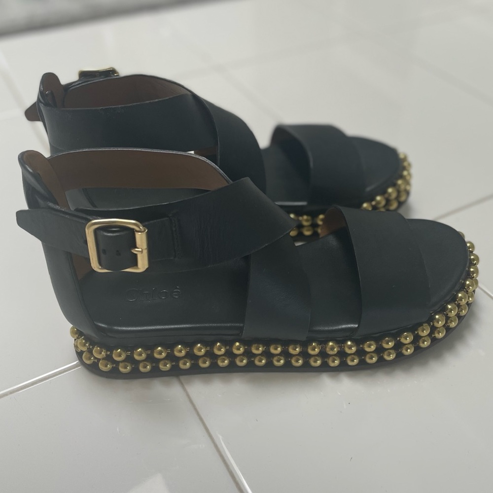 Chloé Sawyer Black Studded Gladiator Platform Sandals Leather Wrap EU 35 US 5